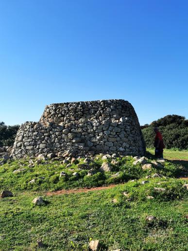 Vor der Hitze flüchteten sich die Landarbeiter in selbst errichtete Trulli-Schutzhütten, die auf den Feldern und Weiden stehen.  Aus Kalksteinen aufgeschichtet, sind sie mal rund mal eckig, meist haben sie die Form eines Kegelstumpfes mit Dachterrasse, zu der eine Aussentreppe hinaufführt.